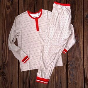 New HEARTH & HAND Magnolia Ivory Red Holiday 2-PC Pajama Top Pants Set Women's L